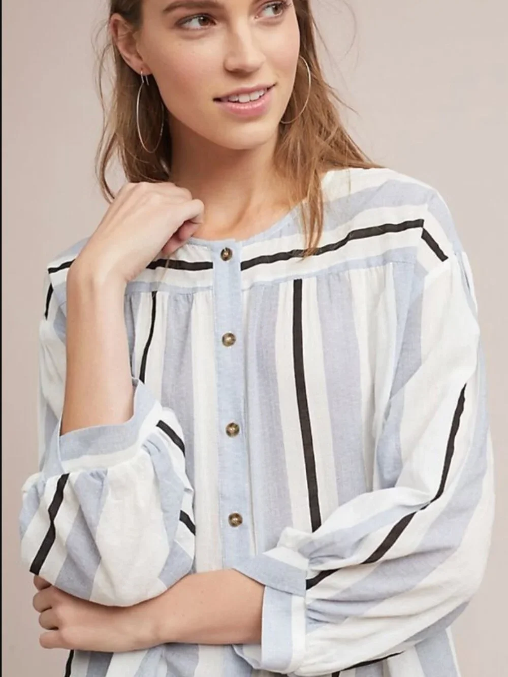 Anthropologie The Korner Castello stripe Top Size S Oversized Boho Coastal Beach